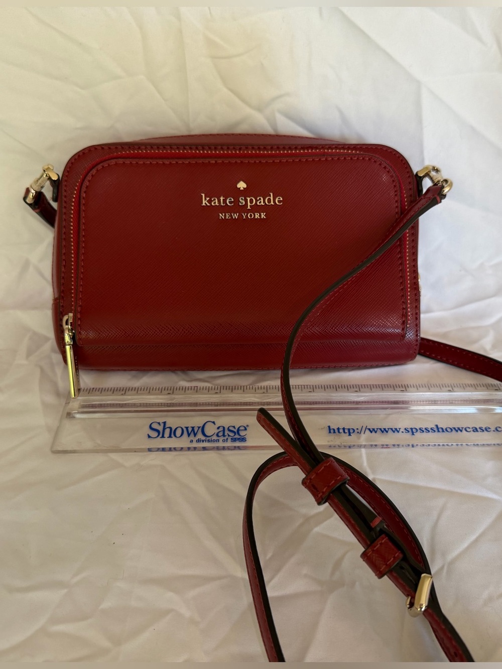 kate spade Red Leather Crossbody Wallet with Gold Hardware